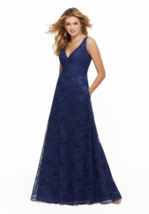  Dress - Mori Lee BRIDESMAIDS FALL 2019 Collection: 21637 - Chantilly Lace V-Neck Bridesmaid Dress | MoriLee Evening Gown