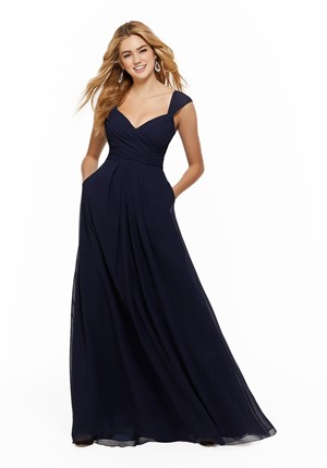Bridesmaid Dress - Mori Lee BRIDESMAIDS FALL 2019 Collection: 21647 - Chiffon Bridesmaid Dress with Ruched Draped Bodice and Watteau Back | MoriLee Bridesmaids Gown