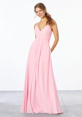 Prom Dress: Mori Lee Bridesmaids Spring 2020 Collection: 21658 - Chiffon Bridesmaid Dress with Keyhole Back 