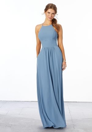 Special Occasion Dress - Mori Lee Bridesmaids Spring 2020 Collection: 21666 - Chiffon Bridesmaid Dress with High Halter Neckline | MoriLee Prom Gown