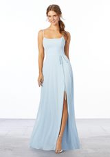 Prom Dress: Mori Lee Bridesmaids Spring 2020 Collection: 21668 - Chiffon Bridesmaid Dress with Tie Sash 