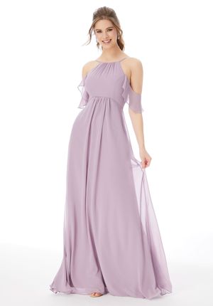  Dress - Mori Lee Affairs FALL 2020 Collection: 13107 - Cold Shoulder Flutter Sleeve Chiffon Bridesmaid Dress | MoriLee Evening Gown