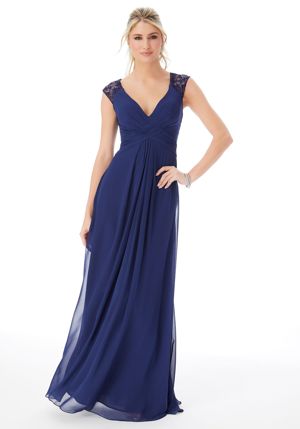 Special Occasion Dress - Mori Lee Bridesmaids FALL 2020 Collection: 21687 - Embroidered Keyhole Back Chiffon Bridesmaid Dress | MoriLee Prom Gown