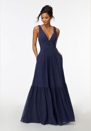  Dress - Mori Lee Bridesmaids Collection: 21728 - V-Neck Ruched Bridesmaid Dress | MoriLee Evening Gown
