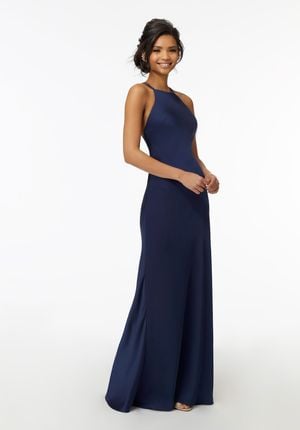  Dress - Mori Lee Bridesmaids Collection: 21729 - High Neck Satin Bridesmaid Dress with Strappy Back | MoriLee Evening Gown
