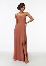 Prom Dress: Mori Lee Bridesmaids Collection: 21732 - Cowl Neck Chiffon Bridesmaid Dress with Front Slit 