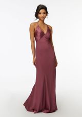 Prom Dress: Mori Lee Bridesmaids Collection: 21740 - V-Neck Satin Bridesmaid Dress with Cowl Back 