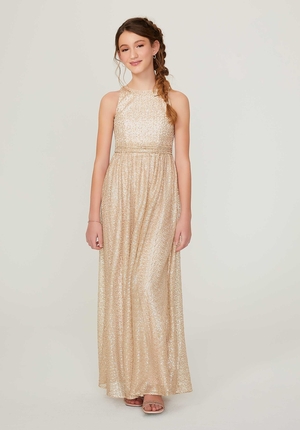  Dress - Morilee Junior Bridesmaids Collection: 13212 - High Neck Caviar Mesh Junior Bridesmaid Dress | MoriLee Evening Gown