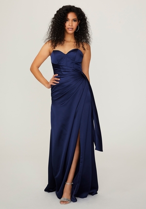 Special Occasion Dress - Morilee Bridesmaids Collection: 21791 - Wrap Skirt Silky Satin Bridesmaid Dress | MoriLee Prom Gown