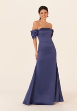 Prom Dress: Morilee Bridesmaids Collection: 21825 - Off The Shoulder Satin Bridesmaid Dress 