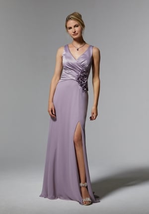 MOB Dress - Mori Lee Collection: 72903 - Satin and Chiffon Evening Gown with Three-Dimensional Flowers | MoriLee MOB Gown