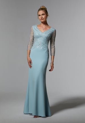 MOB Dress - Mori Lee Collection: 72916 - Stretch Crepe Sheath Evening Gown with Crystal Beading | MoriLee MOB Gown