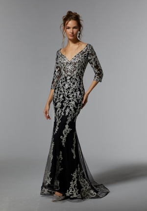 MOB Dress - Mori Lee Collection: 72940 - Frosted Metallic Lace Sheath Evening Gown | MoriLee MOB Gown