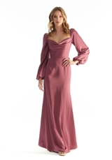 Prom Dress: Morilee Bridesmaids Collection: 31221 - Long Sleeve Luxe Satin Bridesmaid Dress with Cowl Neck 