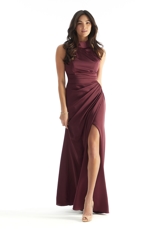 Prom Dress: Morilee Bridesmaids Collection: 31224 - Sheath Halter Luxe Satin Bridesmaid Dress 