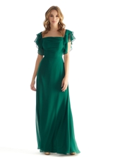 Prom Dress: Morilee Bridesmaids Collection: 31227 - Chiffon Bridesmaid Dress with Straight Neckline and Ruffle Sleeves 