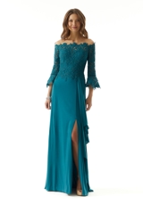 Prom Dress: Mori Lee Collection: 73028 - Beaded Venice Lace and Jersey Evening Gown 