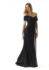 Prom Dress: Mori Lee Collection: 73029 - Draped Metallic Knit Evening Gown with Surplice Bodice 