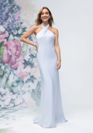 Special Occasion Dress - Morilee Bridesmaids Collection: 3030005 - Criss Cross Halter Luxe Satin Sheath Bridesmaid Dress | MoriLee Prom Gown