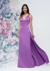 Prom Dress: Morilee Bridesmaids Collection: 3030013 - V-Neck Banded Bow Satin Bridesmaid Dress with Detachable Train 