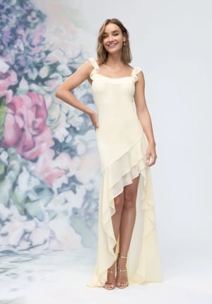 Special Occasion Dress - Morilee Bridesmaids Collection: 3030015 - Soft Cowl Chiffon Bridesmaid Dress with Asymmetric Ruffle Skirt | MoriLee Prom Gown