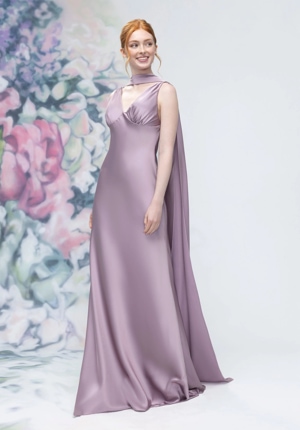 Special Occasion Dress - Morilee Bridesmaids Collection: 3030016 - V-Neck Empire Waist Open Back Bridesmaid Dress with Neck Scarf | MoriLee Prom Gown