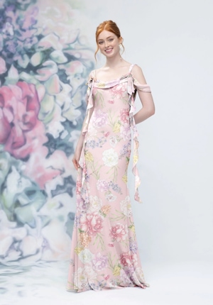 Special Occasion Dress - Morilee Bridesmaids Collection: 3030020 - Floral Printed Bias Cut Cowl Detail Bridesmaid Dress with Ruffles | MoriLee Prom Gown