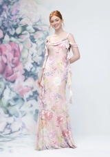 Prom Dress: Morilee Bridesmaids Collection: 3030020 - Floral Printed Bias Cut Cowl Detail Bridesmaid Dress with Ruffles 