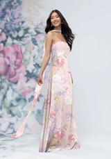 Prom Dress: Morilee Bridesmaids Collection: 3030021 - Strapless Floral Printed Chiffon Column Bridesmaid Dress with Scarf 