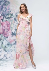 Prom Dress: Morilee Bridesmaids Collection: 3030022 - Asymmetric Ruffle Floral Printed Chiffon Bridesmaid Dress 