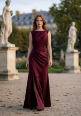 Bridesmaids Dress: Morilee Bridesmaids Collection: 3030037 - Asymmetrically Draped Boat Neck Satin Fit and Flare Bridesmaid Dress