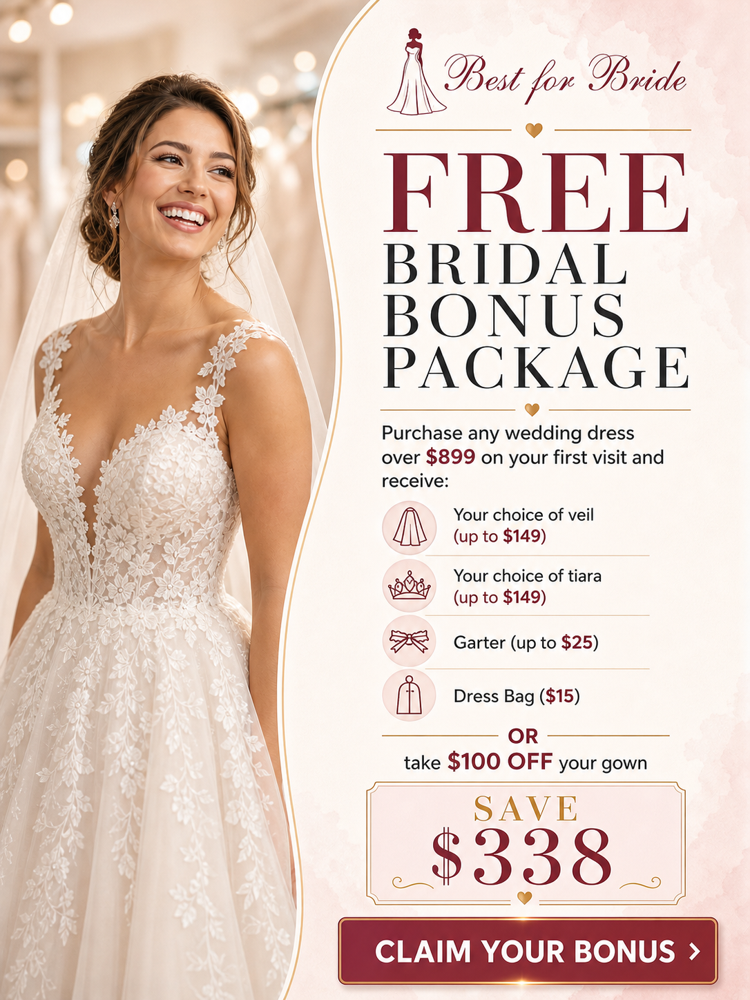 The Luxurious Bridal Bonus Package Available FREE on your First Visit to Our Store