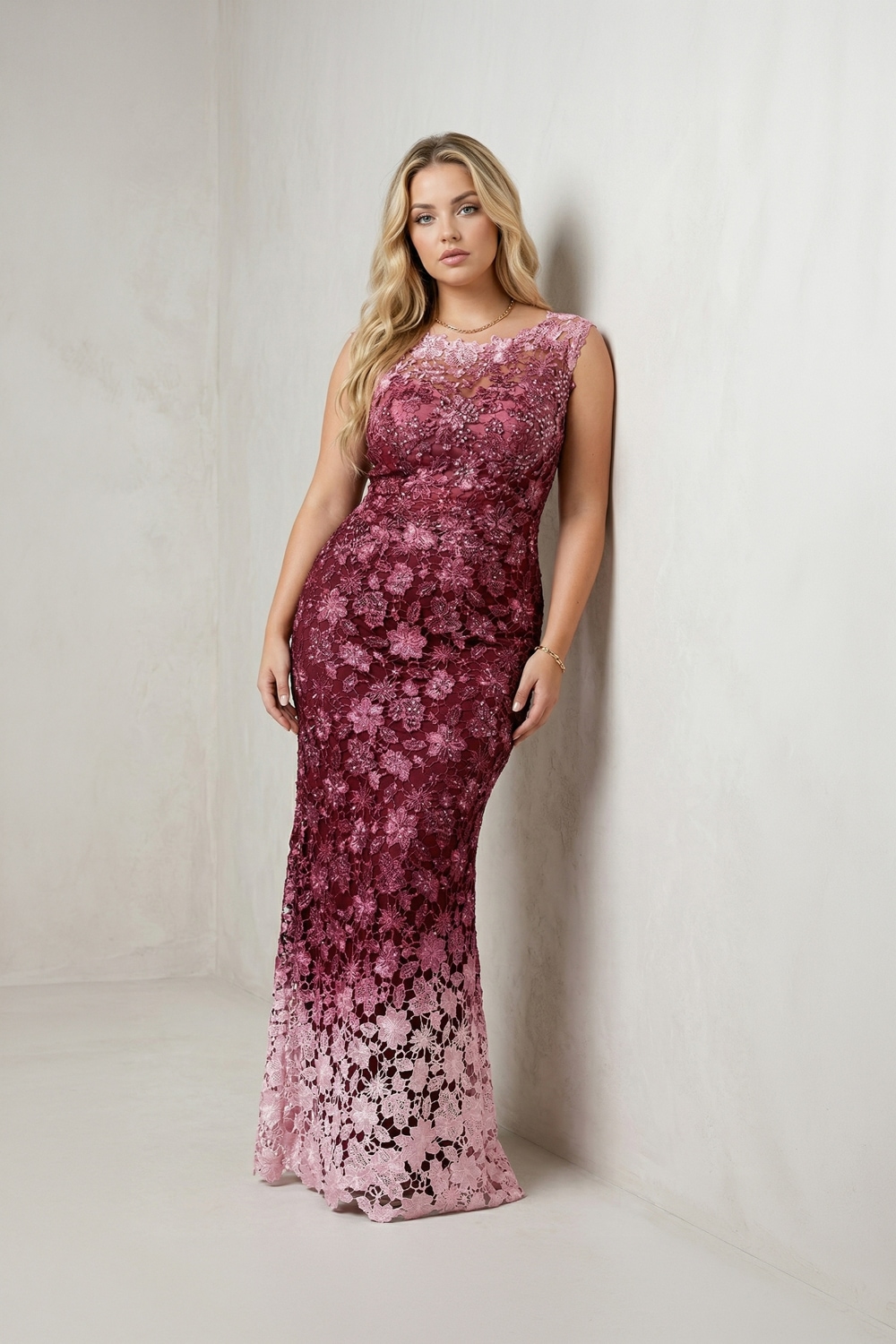 Wine and blush ombré floral lace mother of the bride dress