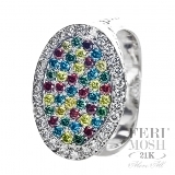 Feri-Mosh-21K-Collection | Exclusive-21k-Collection: FERI MOSH Colors - FMR3265  This stunning piece is truly work of art. The design of this ring alone took over a year to complete. This is perfection at its purest with 21 K white gold construction that was the inspiration to start the FM Colour series. The dome is covered with red, green, blue, canary & black diamonds surrounded by high quality white diamonds. This ring is further enhanced with FERI MOSH imbedded in large letters within the casting. This striking design is expertly constructed through MICRO setting. Another GWT master piece that sets a new standard for high fashion design that combines precise jewellery making and quality jewellery craftsmanship! All measurements are approximate.All Feri Mosh Pieces will include a Customized IGI/FERI MOSH Appraisal. 