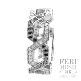 Feri-Mosh-21K-Collection | Exclusive-21k-Collection: FERI MOSH Oblique - FMR3402  This BREATH TAKING master piece is part of the newly designed FERI MOSH colour series released at the 2009 GWT world conference in Niagara falls. This 21 K marvel is specially designed to meet all your fashion needs. This striking design is expertly constructed through MICRO setting with high quality black and white diamonds. Another innovating life piece from FERI MOSH that sets a new standard for high fashion design. All measurements are approximate.All Feri Mosh Pieces will include a Customized IGI FERI MOSH Appraisal.The fine diamonds SET on all FM designs go through the most intensive sorting process by master gemologist from some of the world's largest diamond dealers to insure they are amongst the best in the world. The stone mastery is completed through MICRO Setting that can only be done by master setters.FERI MOSH- because from across the room no one can see your business card. 