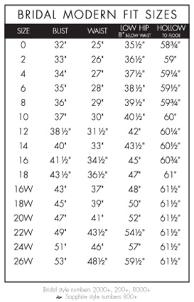 Alfred Angelo Disney Bridal Size Chart