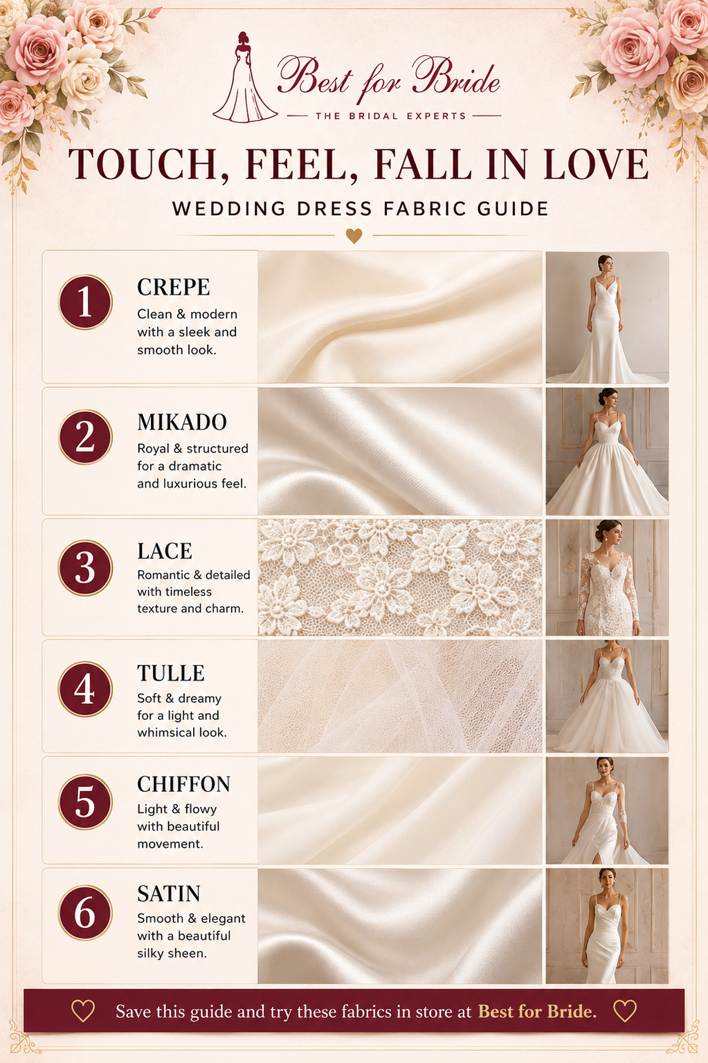 Wedding dress fabric guide by Best for Bride